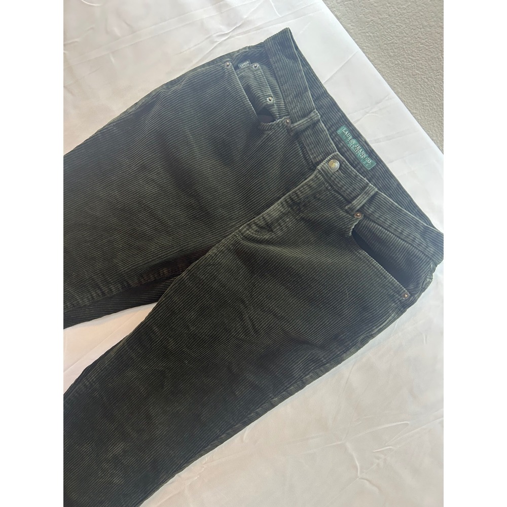 Lauren Ralph Lauren Green Corduroy Pants Womens 10P Petite Straight Leg Cotton - Picture 2 of 8